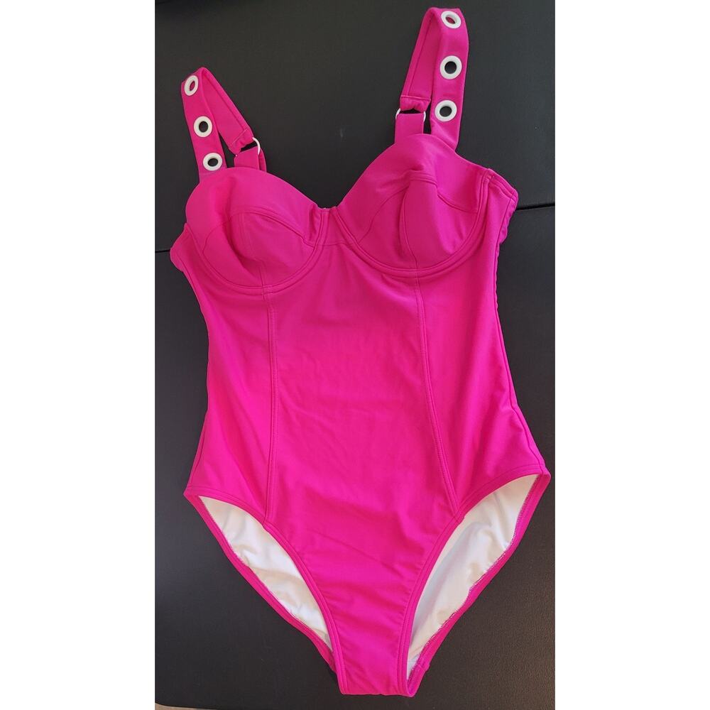 DKNY Plunge One Piece Swimsuit 8 NWT Pink Resort Vacation Slimming Summer Swim